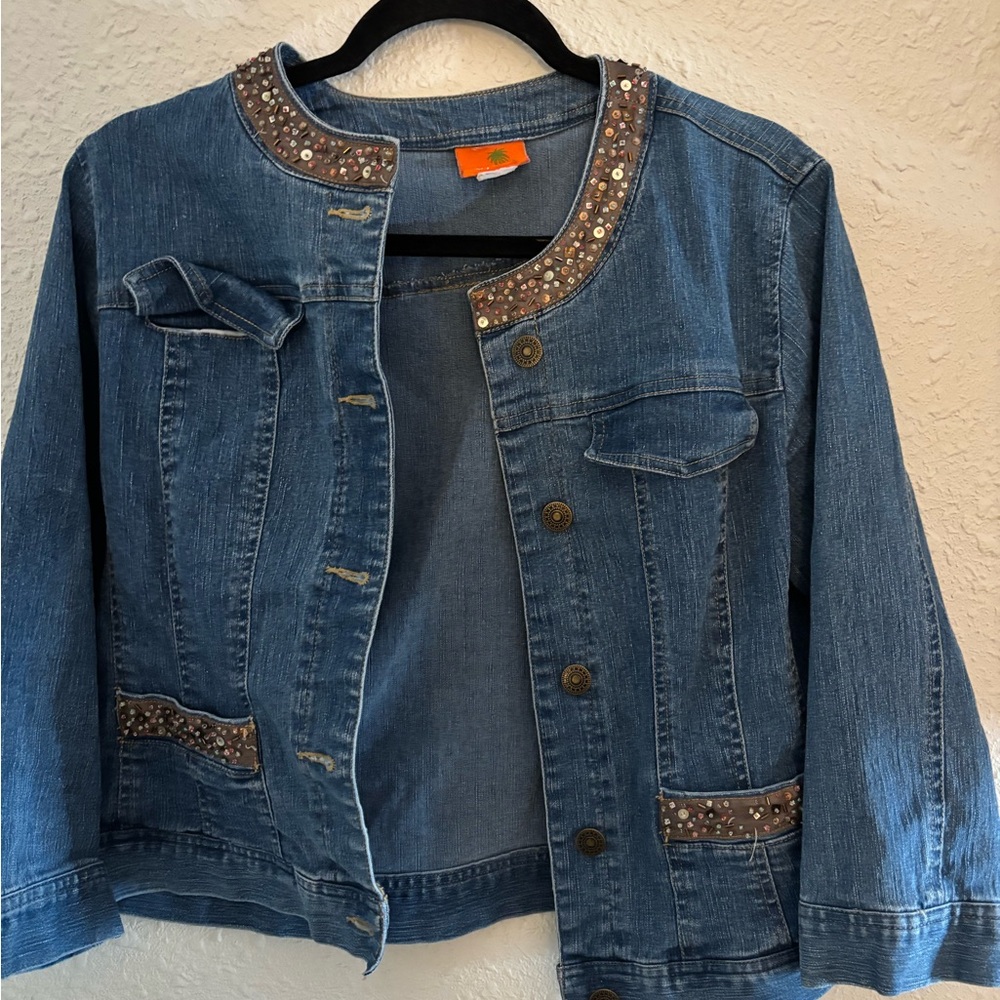 Hearts of Palm Blue Jean Jacket with Brown Accents